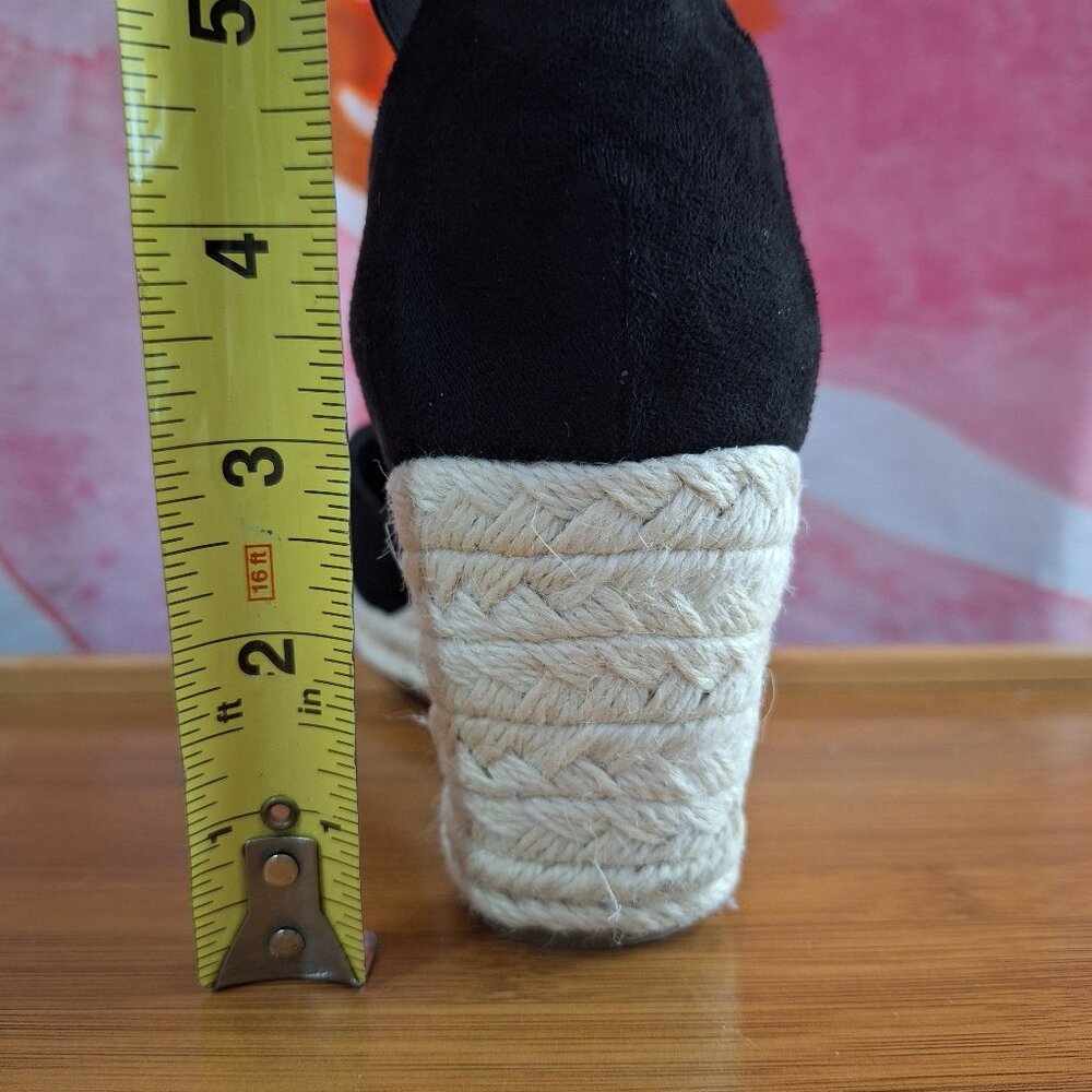 Faux Suede Black Natural Wedge Closed Toe Espadrilles Ankle Straps Size 39 EU - Picture 10 of 15